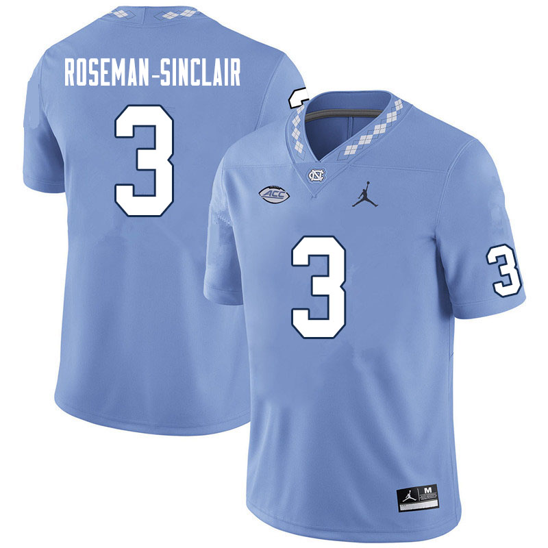 Men #3 Cameron Roseman-Sinclair North Carolina Tar Heels College Football Jerseys Sale-Carolina Blue